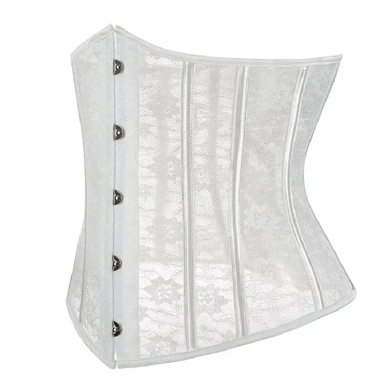 Women Underbust Corset Tops Black White Transparent Mesh Lace Bustier Plastic Bones Basques Body Shaper Waist Cincher Korset