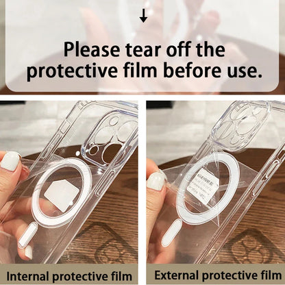 Transparent Case For iPhone 16 15 14 13 12 11 Pro Max Plus Magnetic Shockproof Soft Bumper Cover