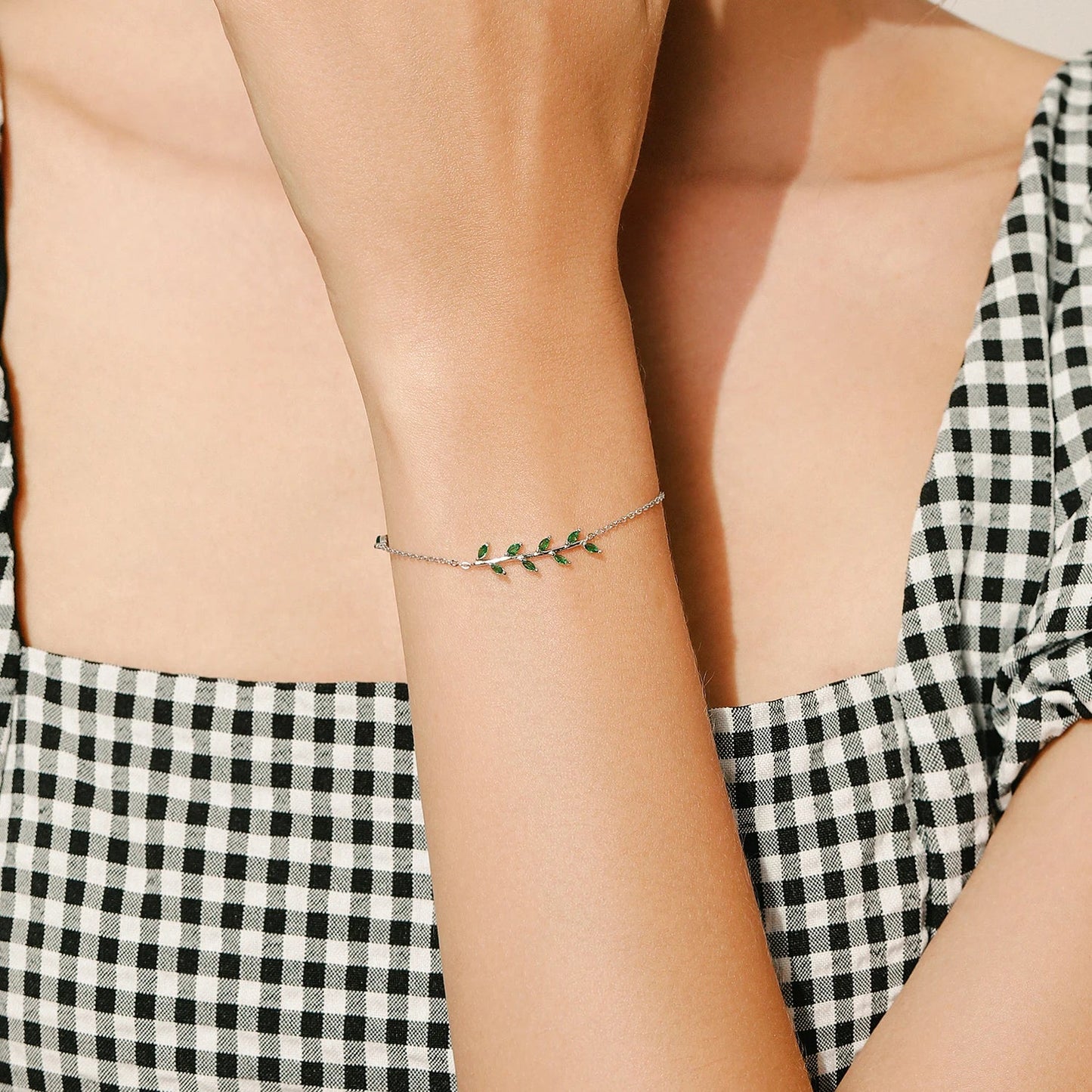 925 Sterling Silver Green Leaf Zirconia Adjustable Link Chain Bracelet For Women Fashion Wedding Jewelry Accessories