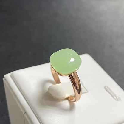 Trendy 12.6mm Flat Rose Gold Ring 35 Candy Colors Green Amethyst Turquoise Crystal Jewelry Gift for Women
