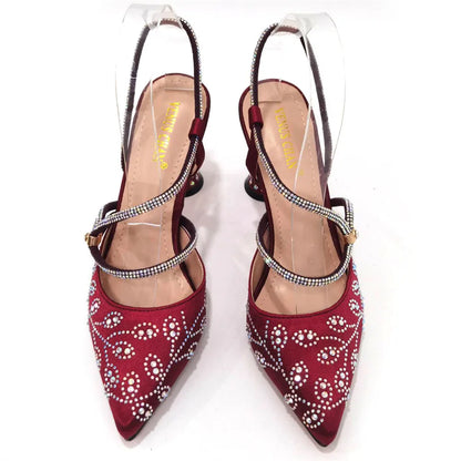2025 Summer New Design Specials Italian Women Shoes and Bag Set Wine Color Comfortable High Heels With Rhinestone