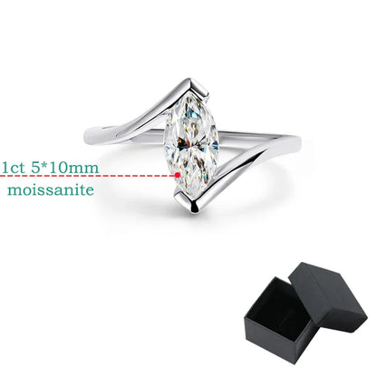 18K Plated 1CT Marquise Cut Moissanite Solitaire Ring for Women 100% 925 Sterling Silver Lab Diamond Weddind Band Bride