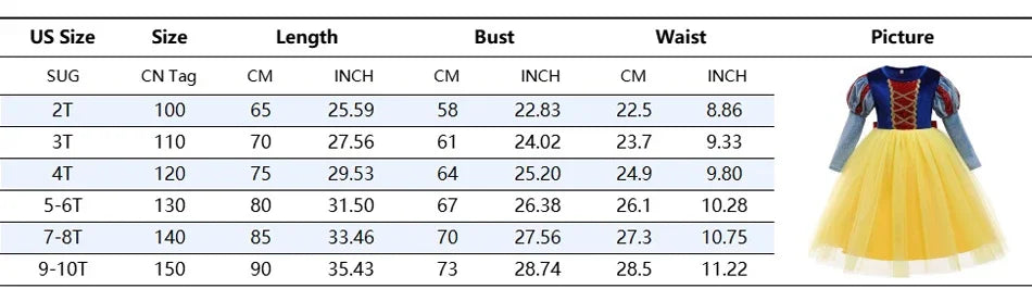 Halloween Girl Snow White Costume Party Dresses For Girls Cartoon Role Playing Outfits Kids Christmas Theme Fantasy Tulle Gown