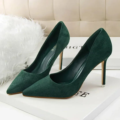 Women 9cm High Heels Daily Party Colorful Suede Pumps Female Scarpins Stiletto Evening Banquet Red Yellow Shoes Plus Size 34-43