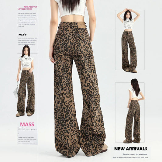 High Waist Retro Leopard Print Jeans for Women