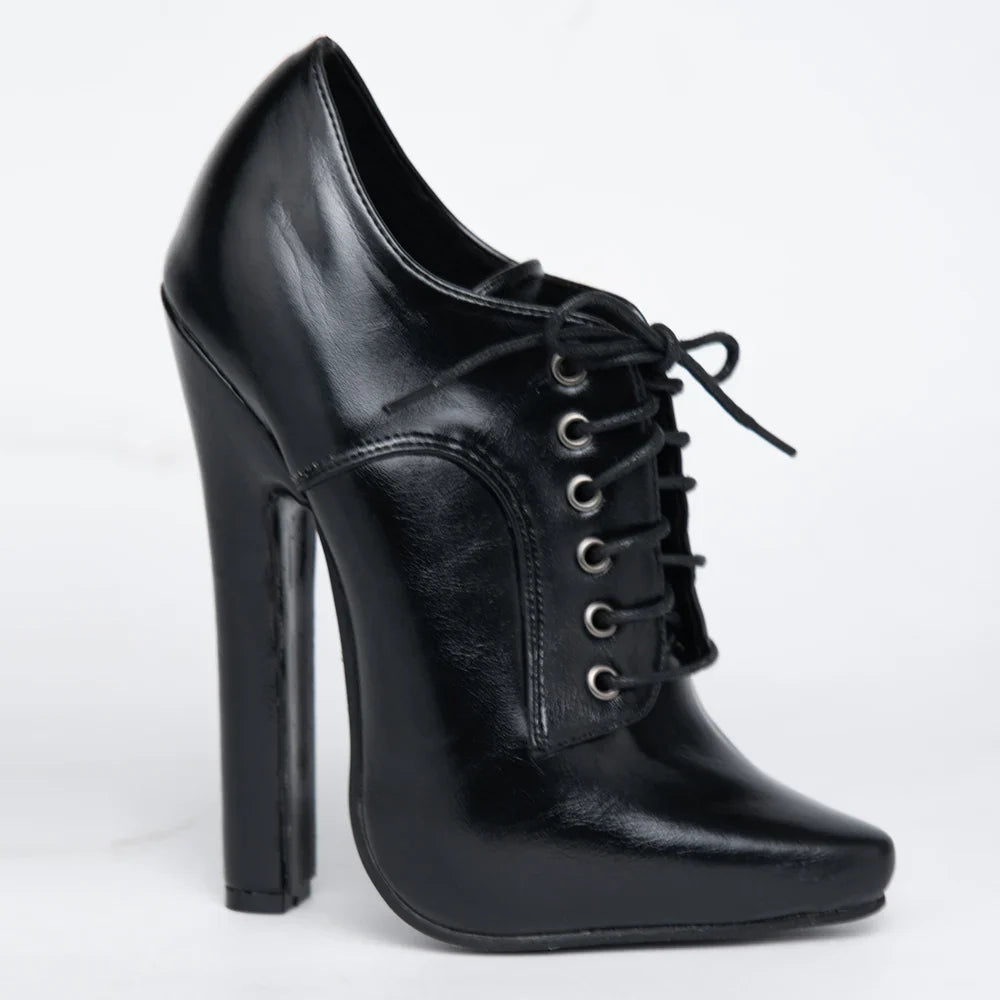 6 Inch High heel Fetish Lace Up Pointy Toe Unisex Drag Queen Pump