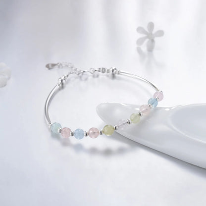 925 Sterling Silver Colorful Beads Crystal Charms Bracelet Fashion New Luxury Bangle Chain For Women Party Jewelry
