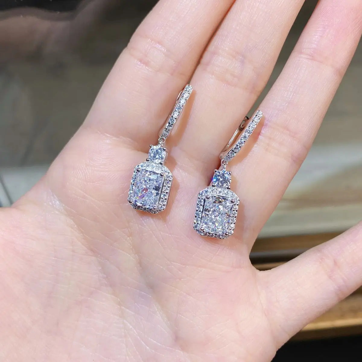 Luxury white gold solid platinum PT950 Women's Yellow Diamond Earrings Luxury Full Diamond 2 karat Ice Flower Cut Earrings