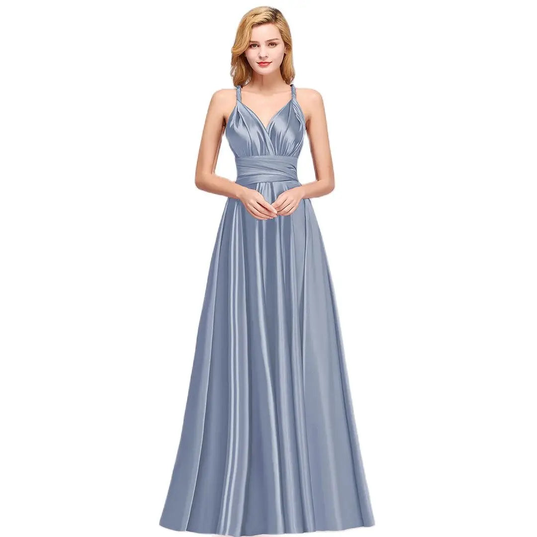 Vestidos de Madrinha Azul Acinzentado Vestido Infinito Multifuncional Costas Abertas Seda de Leite Casamento Noite Vestidos de Festa Vestidos de Festa