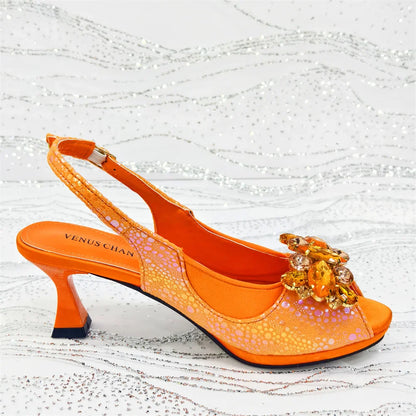 Rhinestone Design African Shoes & Bag Set in Green – Open Toe Comfortable Women's Heels