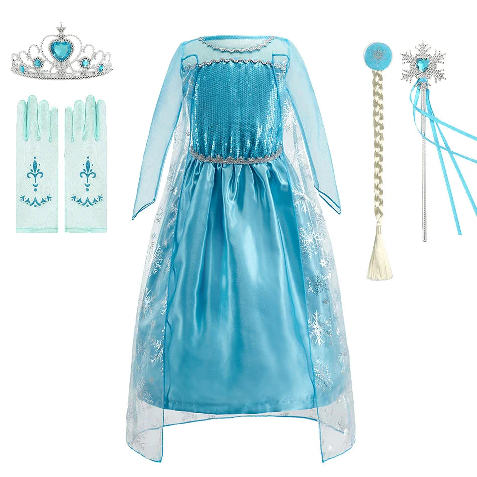 Children Anna Elsa Dress Girls Princess Cosplay Costume Kids Snow Queen Sequined Elegant Dress Girl Christmas Carnival Clothes
