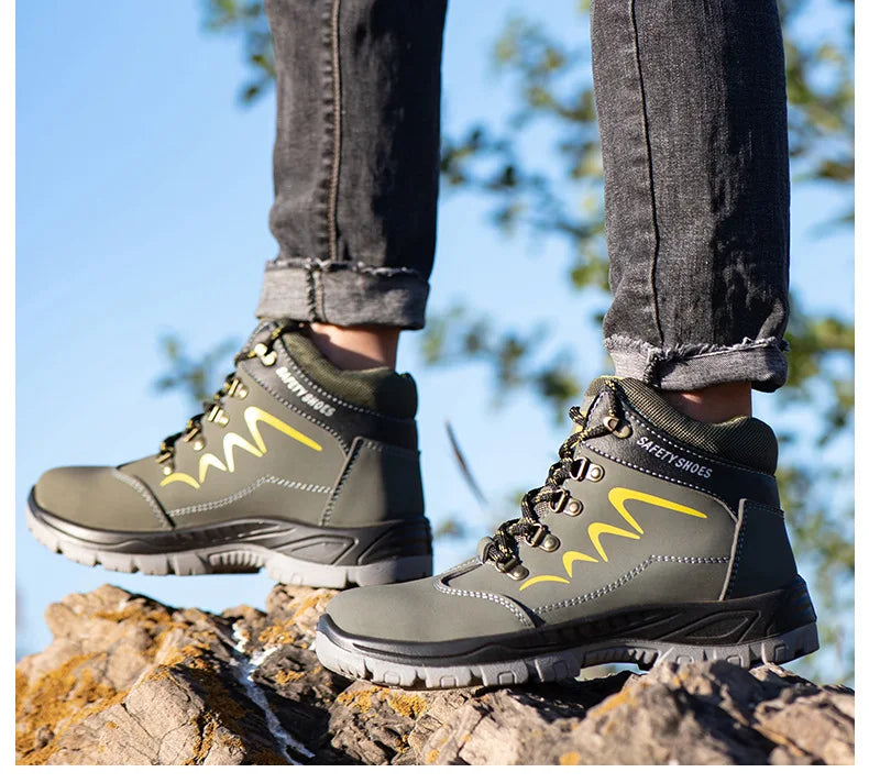 Waterproof  Indestructible Men Safety Shoes Construction Steel Toe Work Boots Non Slip Navy Platform Botas For Men Shoes