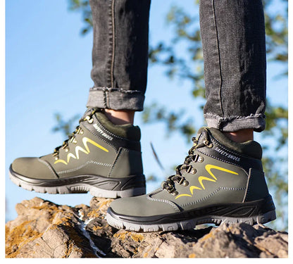 Waterproof  Indestructible Men Safety Shoes Construction Steel Toe Work Boots Non Slip Navy Platform Botas For Men Shoes