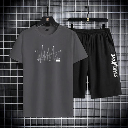 2025 Summer Outdoor Sports Suit Men's Short-sleeved Shorts Casual Fashion Two-piece Set Breathable Quick-drying Fitness Clothes