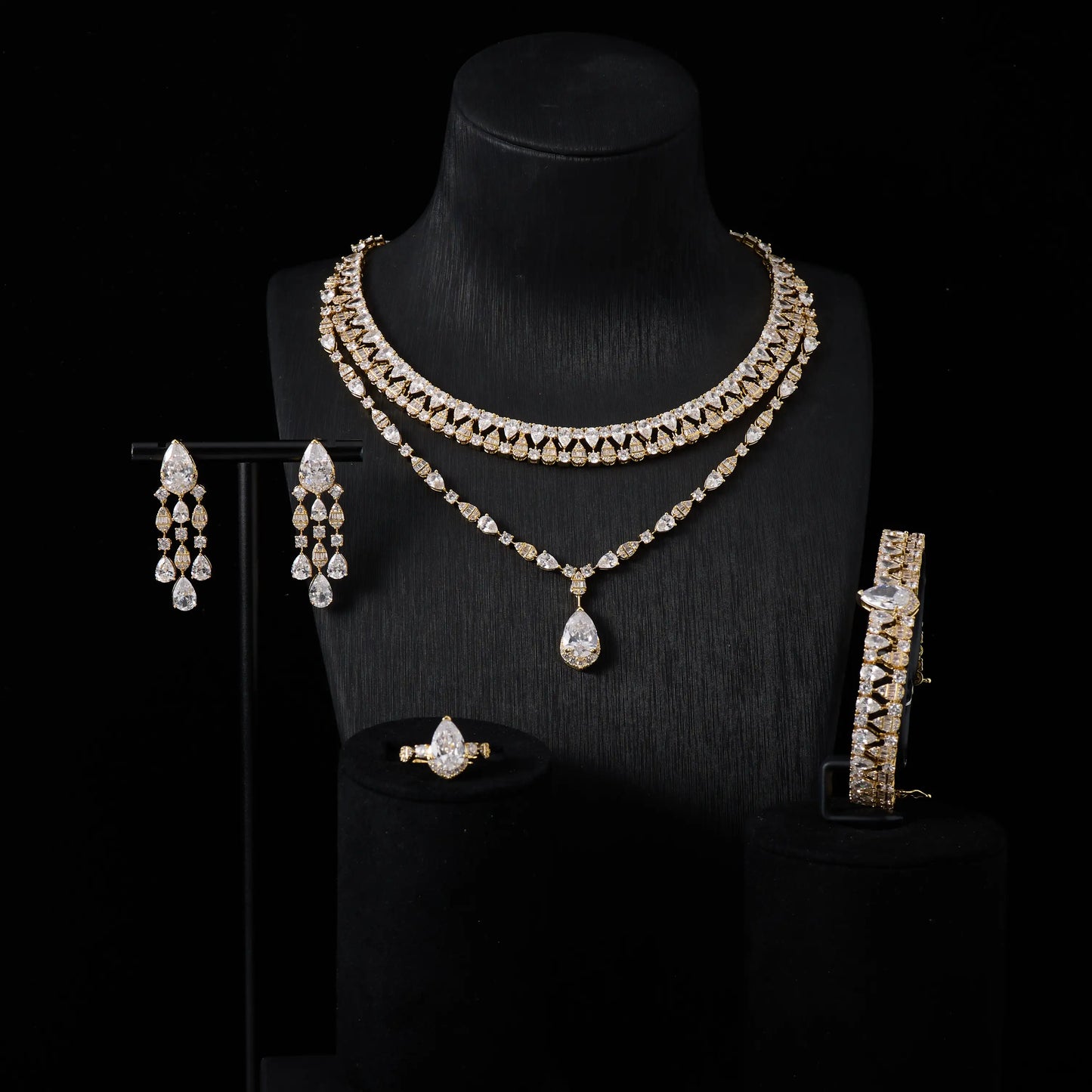00039 Bridal Women jewelry Set Double Layer Necklace Set Cubic Zircon Wedding  Jewellery Set Dubai Saudi EngagementAccessories