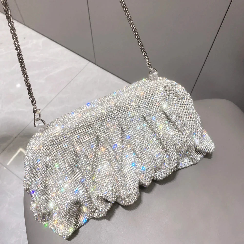Shiny Rhinestones Handmade Evening Clutch Bags New Folds Purses and Handbags Luxury Designer Wedding Party High Quality