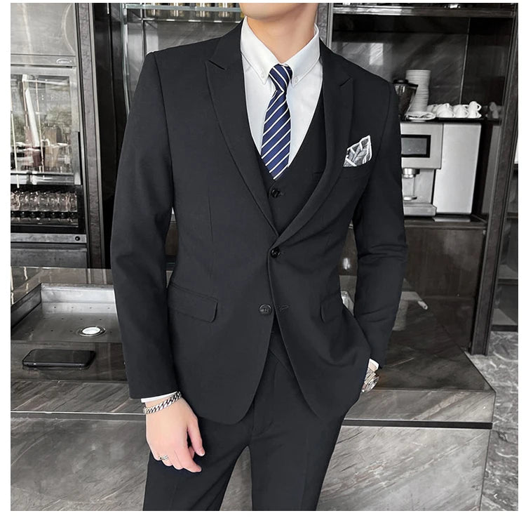 Conjunto de Terno Masculino de Negócios Slim Fit Três Peças 2025 de Alto Padrão Estilo Coreano para Casamento Noivo Festa Terno Colete Calças M-4XL