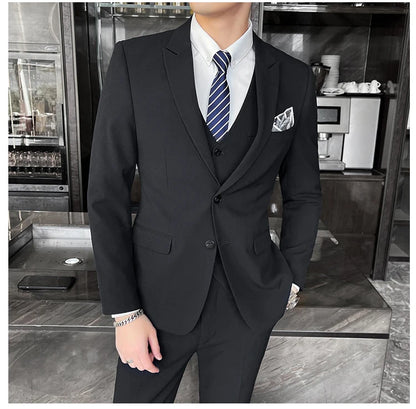 Conjunto de Terno Masculino de Negócios Slim Fit Três Peças 2025 de Alto Padrão Estilo Coreano para Casamento Noivo Festa Terno Colete Calças M-4XL