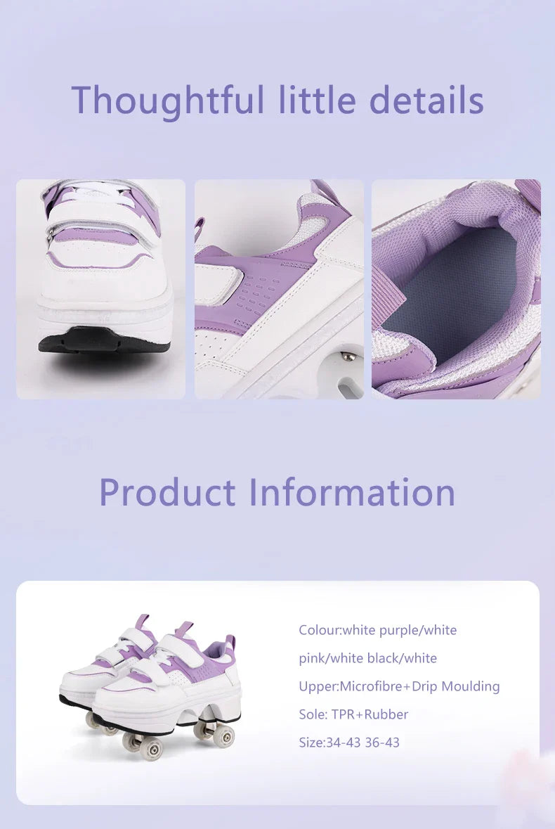 Children Wheels Shoes Roller Sneakers With 4 Wheels Skates Adult Runaway Parkour Deformation Shoes For Women Men Youth Kids Gift