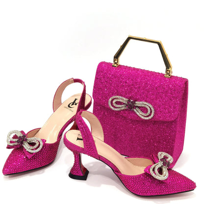 Rhinestone Bow Side Empty Party High Heels Pointed Toe Stiletto Heels Silver Women's Shoes And Bags