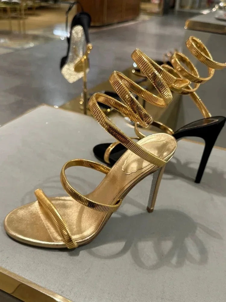 Sexy Crystal Ankle Strap Heels Sandals Women Summer Street Style Open Toe Thin High Heels Party Banquet Prom Luxury Shoe