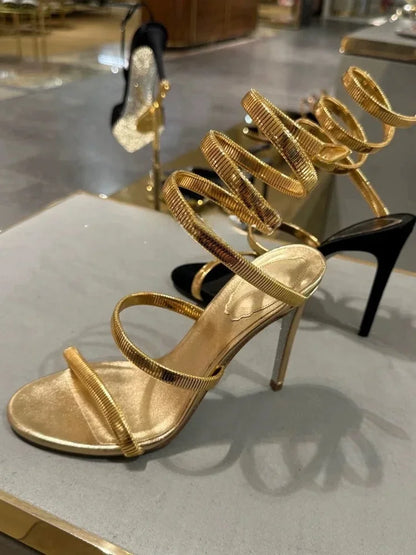 Sexy Crystal Ankle Strap Heels Sandals Women Summer Street Style Open Toe Thin High Heels Party Banquet Prom Luxury Shoe