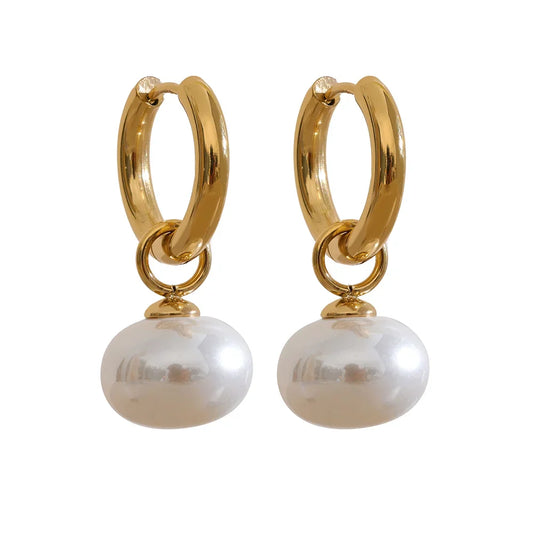 High Quality Imitation Pearls Drop Stainless Steel Golden Korean Hoop Earrings Charms Fashion Jewelry Bijoux Femme Gift