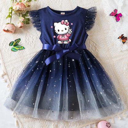 Girls Sequin Tutu Dress with Bow Flutter Sleeves Summer Princess Party Outfit for Toddler Kids 2-6 Years