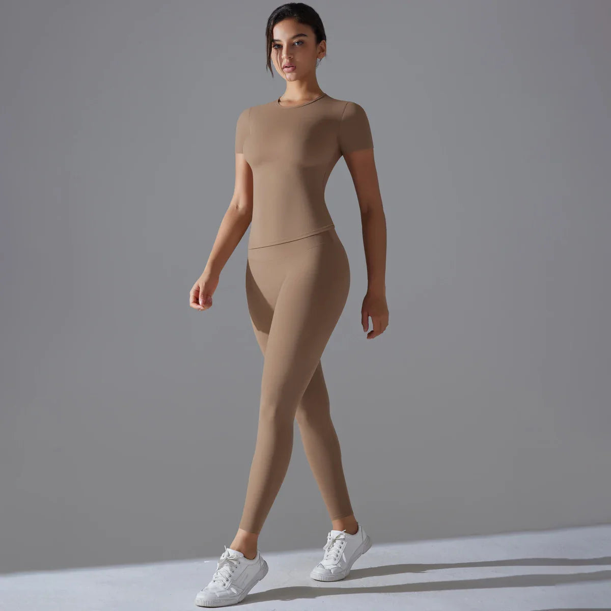 Yoga Set Women Workout Set Sportswear Gym Clothing Fitness Shorts Sleeve Crop Top High Waist Leggings Sports Suits