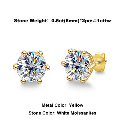 4/2/1ct Total Moissanite Stud Earrings 925 Sterling Silver Certificate Moissanite Earrings Jewelry Making Supplies
