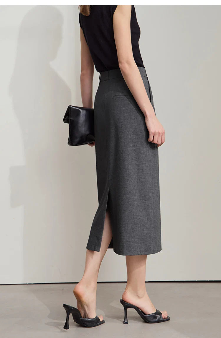 Women's Midi Skirt Minimalist New Summer Style High Intelligence Sense Commuting Elegant Back Slit Straight Skirt 12522034
