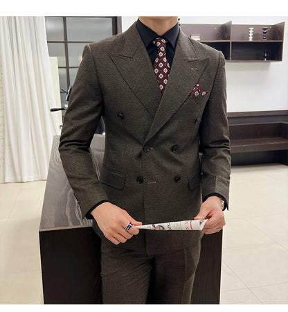 Men Vintage Luxury Double Breasted Slim Fit Lapel Evening Gown ltalian Style Fashion High-end Groom Wedding Party Tuxedo 2 Piece