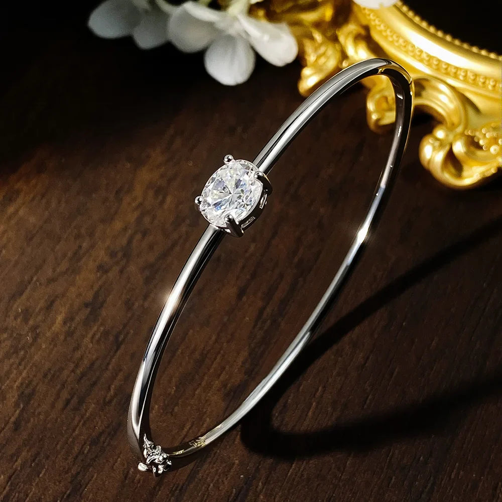 2ct Oval Cut Moissanite Bangles Elegant Women Diamond Solid s925 Silver GRA Certified Dainty Bracelet Fine Jewelry Gift