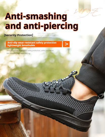 Breathable Work Sneakers Men Safety Shoes Construction Steel Toe Work Shoes Safety Boots Men's Puncture Proof Summer Work Shoes