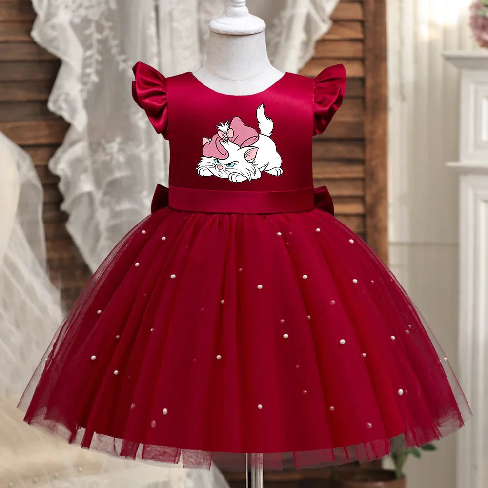 Toddler Girl Red Princess Dress Baby Girl 1st Birthday Party Tutu Gown Backless Bow Beading Xmas Costume