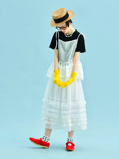 Half length skirt 2025 imakokoni Xia Sen style artistic bright yarn light and thin lace layered A-line skirt 255049