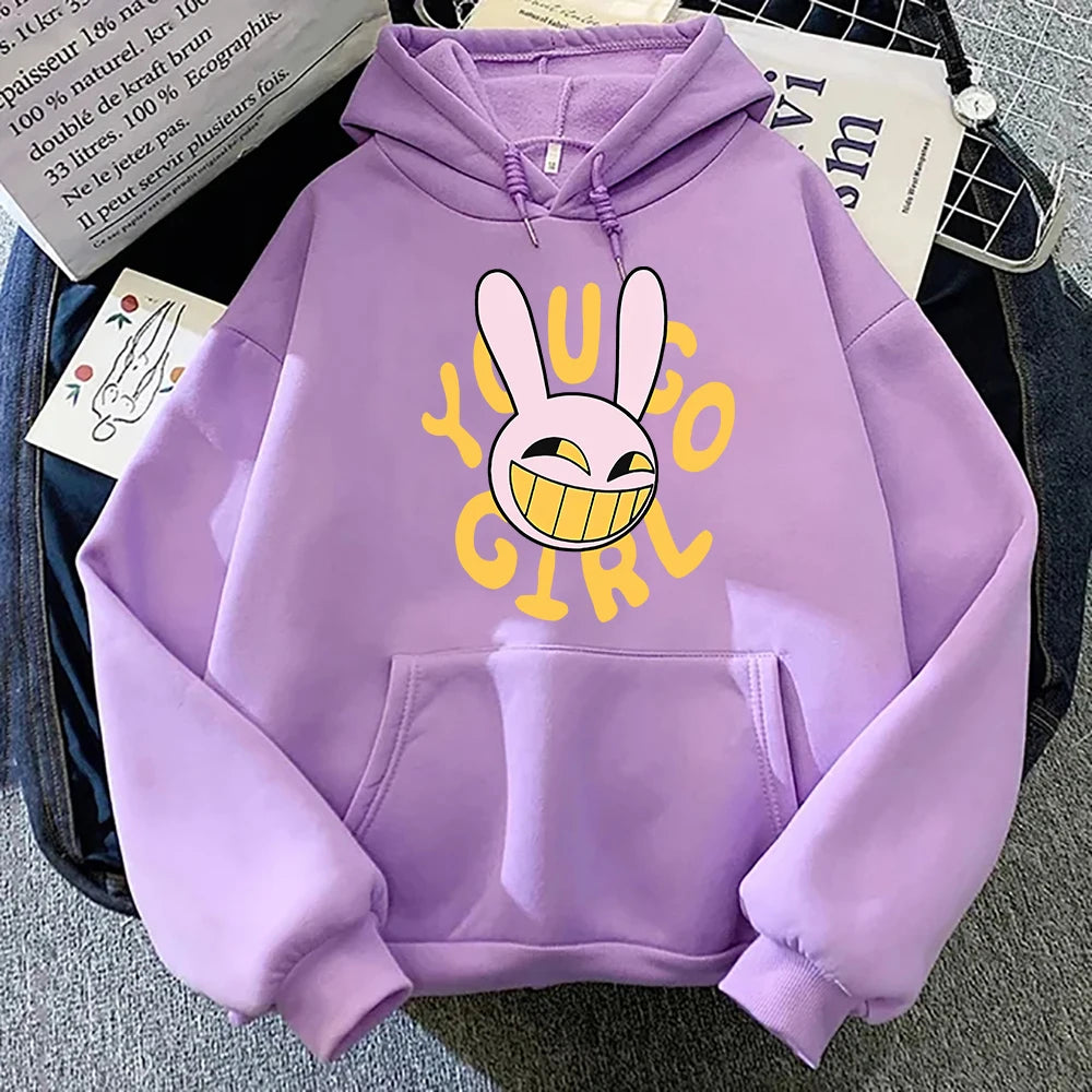 Hoodie Fashion Women Harajuku Funny Cute Rabbit Hoodie Unisex Cartoon Vintage Pullover Sweatshirt