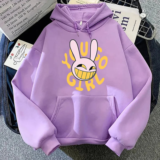 Hoodie Fashion Women Harajuku Funny Cute Rabbit Hoodie Unisex Cartoon Vintage Pullover Sweatshirt