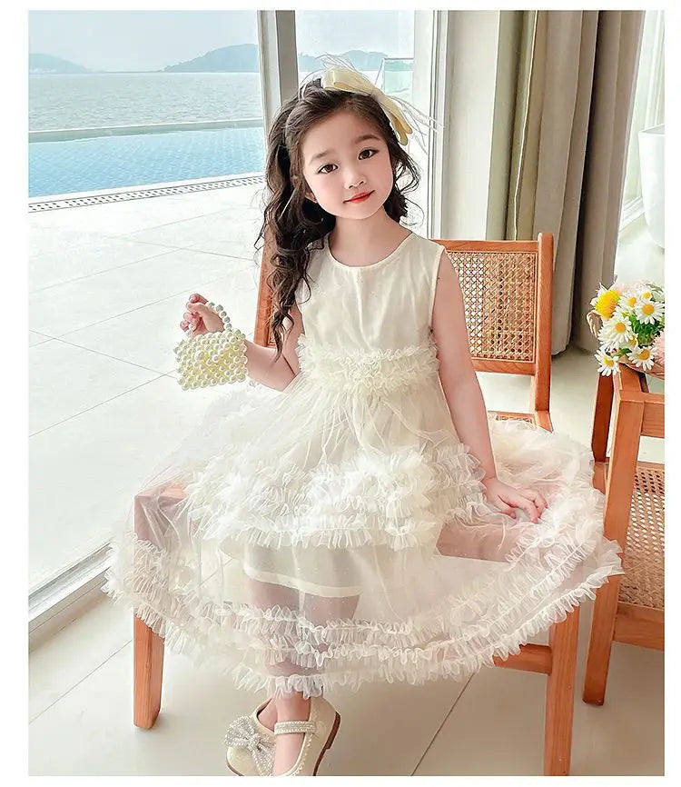 Girl's Dress Summer New Children's Sleeveless Yarn Dress Fluffy Dress Girl's Fashionable Baby Princess Dress