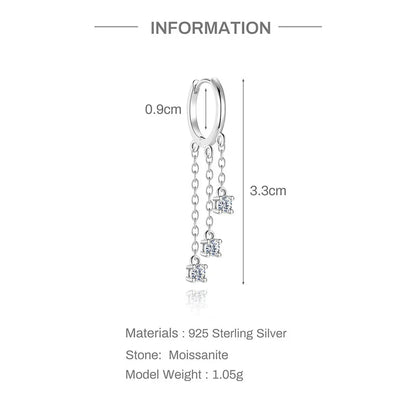 Tassel 3 Gems Certified All Moissanite Drop Earrings D Color Bridal Wedding Jewelry Brilliant Cut S925 Sterling Silver