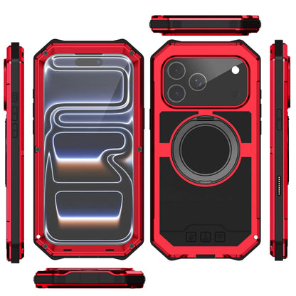 Metal Bracket Magnetic Aluminum Case For iPhone 17 Pro Max Built-in Kickstand Glass Screen Protection Screws Bumper Cover