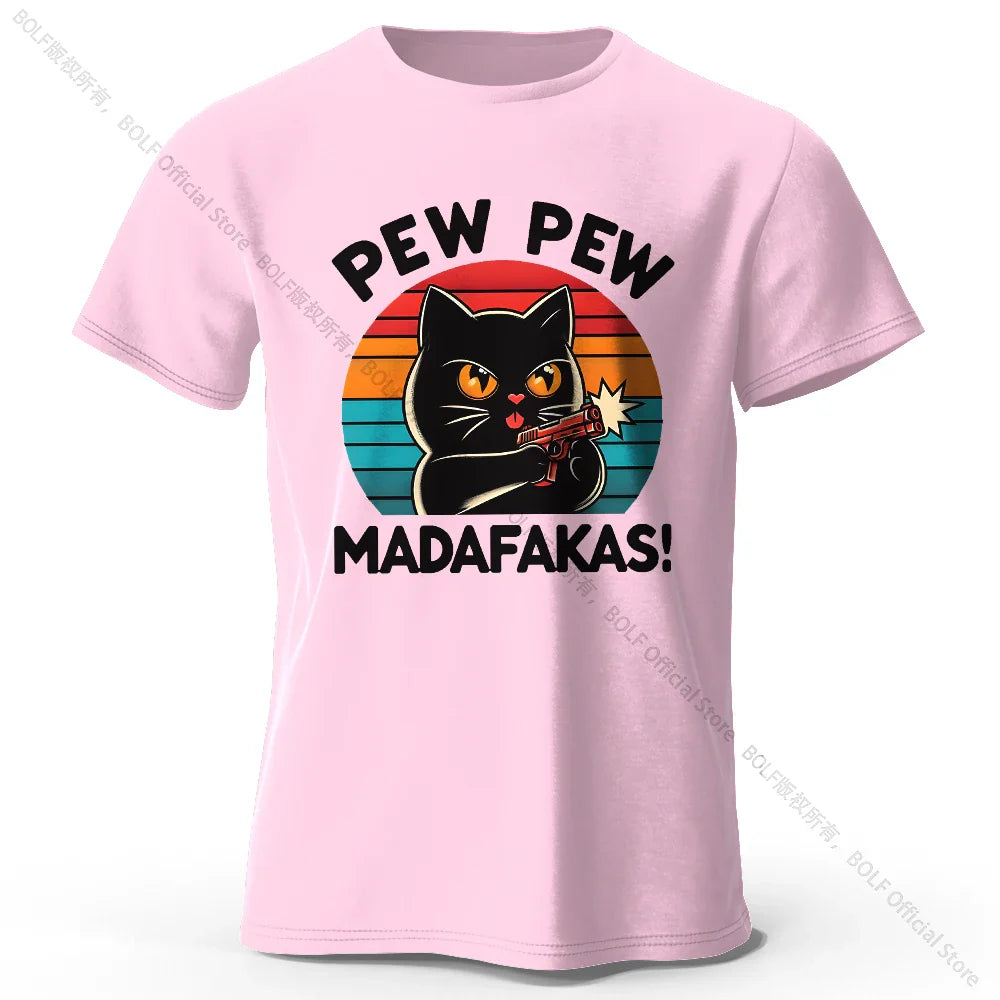 Cute Hand-Drawn Cat Doodle Print 100% Cotton T-Shirt, Ultra Soft Round Neck Short Sleeve Tee for Men & Women