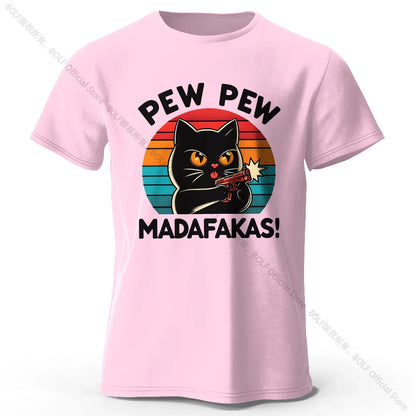 Cute Hand-Drawn Cat Doodle Print 100% Cotton T-Shirt, Ultra Soft Round Neck Short Sleeve Tee for Men & Women