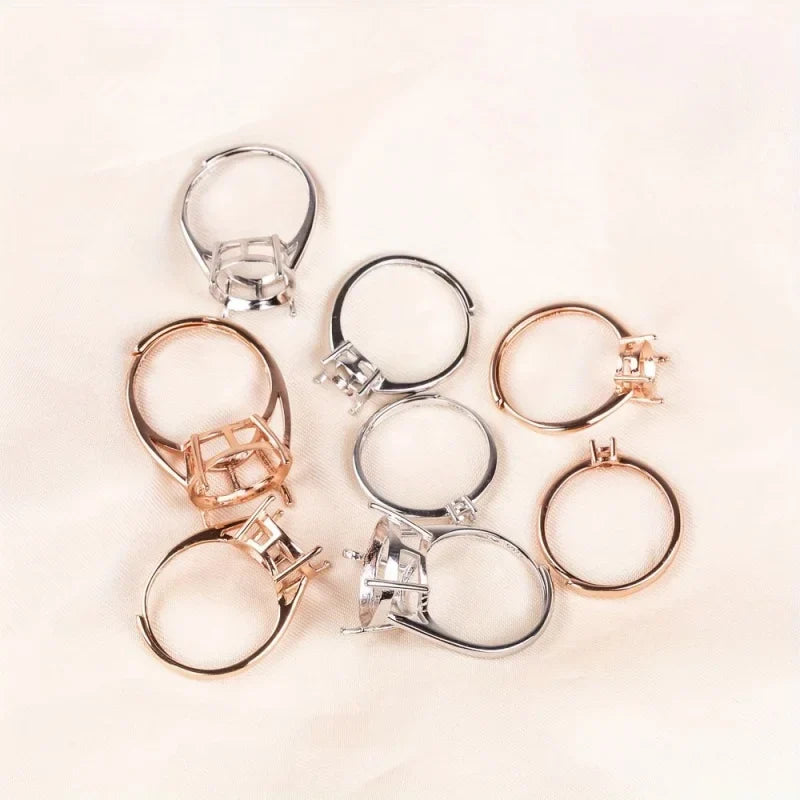 1pc 3-15mm Round 4 Prong Ring Settings Solid 925 Sterling Silver Rose Golden Ring Bezel For Gemstone