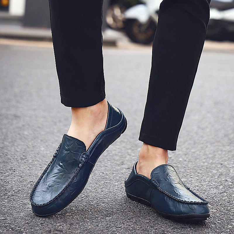 Summer Men Casual Shoes Leather Moccasins Breathable Slip on Boat Shoes Italian Luxury Brand Mens Driving Loafers Size 37-47