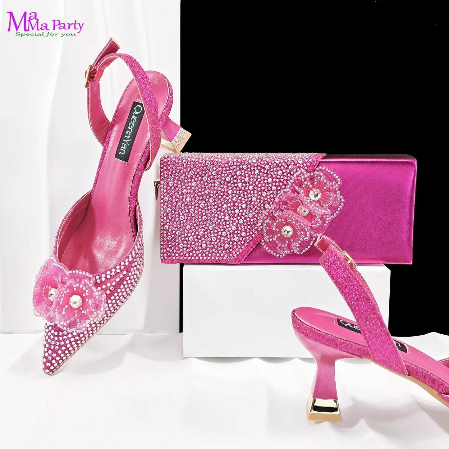 Coffee Color Mature Style New Arrivals High Quality Italian Women Shoes and Bag Set Party Shoes for Wedding with Crystal