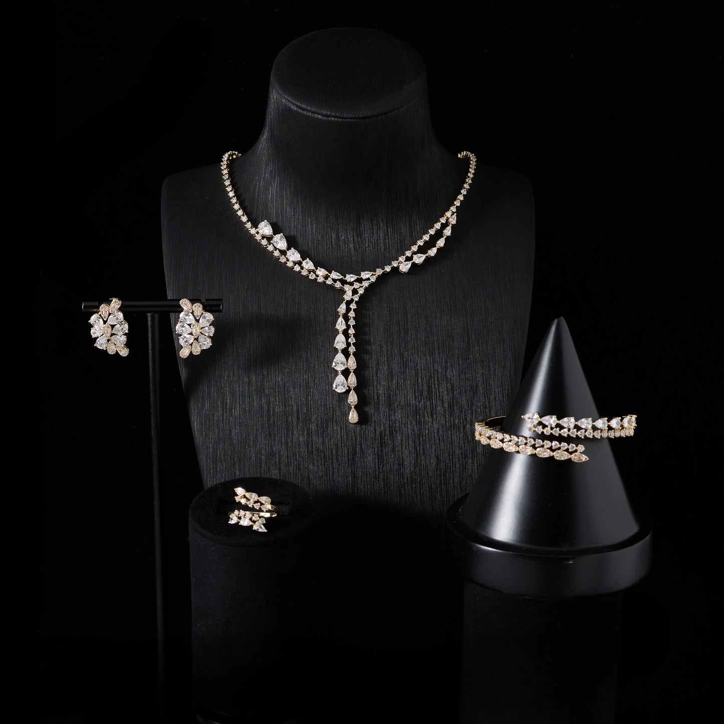 Luxury Color Fancy Yellow Cubic Zirconia High Quality Pink Jewelry Set Women Elegant Sets Necklaces Trend 00086