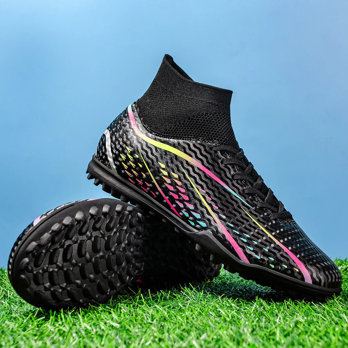 Wear Resistant TF Turf Soccer Boots PU Elastic Fabric Upper Rubber Stable Grip Sole Youth Boys Girls Football Shoes