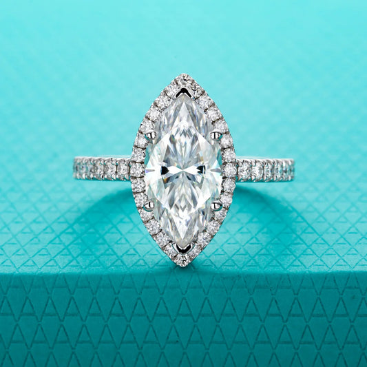 3ct D Color Marquise Cut Moissanite Halo Engagement Wedding Ring 925 Sterling Silver Rings for Women Gift Jewelry