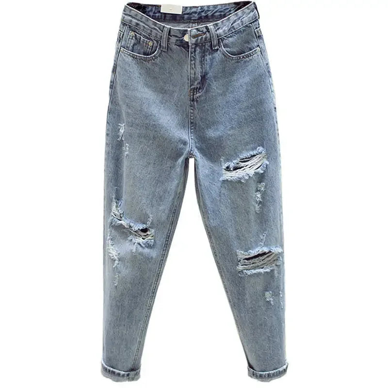 Lightweight Jeans Women's Ripped Loose-fit Straight-leg Pants New Spring Summer High-waisted Slimming Nine-point Old Dad Pants